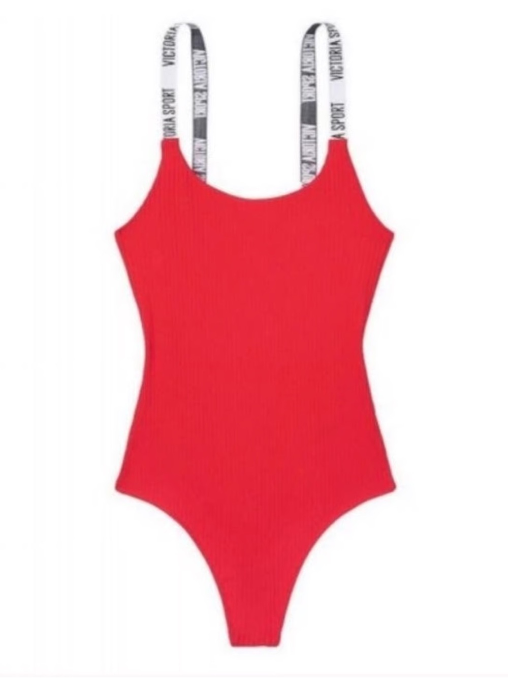 Victoria's Secret Red Ribbed Logo-Strap Bodysuit